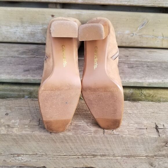 Vintage 90s y2k Candies Bratz Camel Tan Faux Suede Chunky Heel Sock Tall Boots 7 - Picture 7 of 12